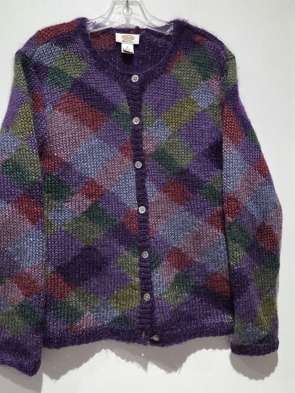 Talbots Purple Multicolor Argyle Button-Front Cardigan
